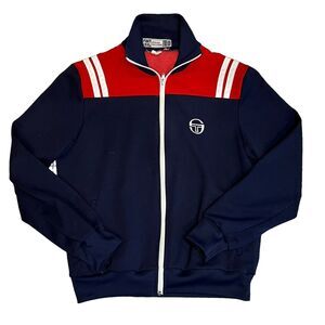 Sergio Tacchini Track Jacket Size 36 Blue Red White Striped Full Zip Embroidered
